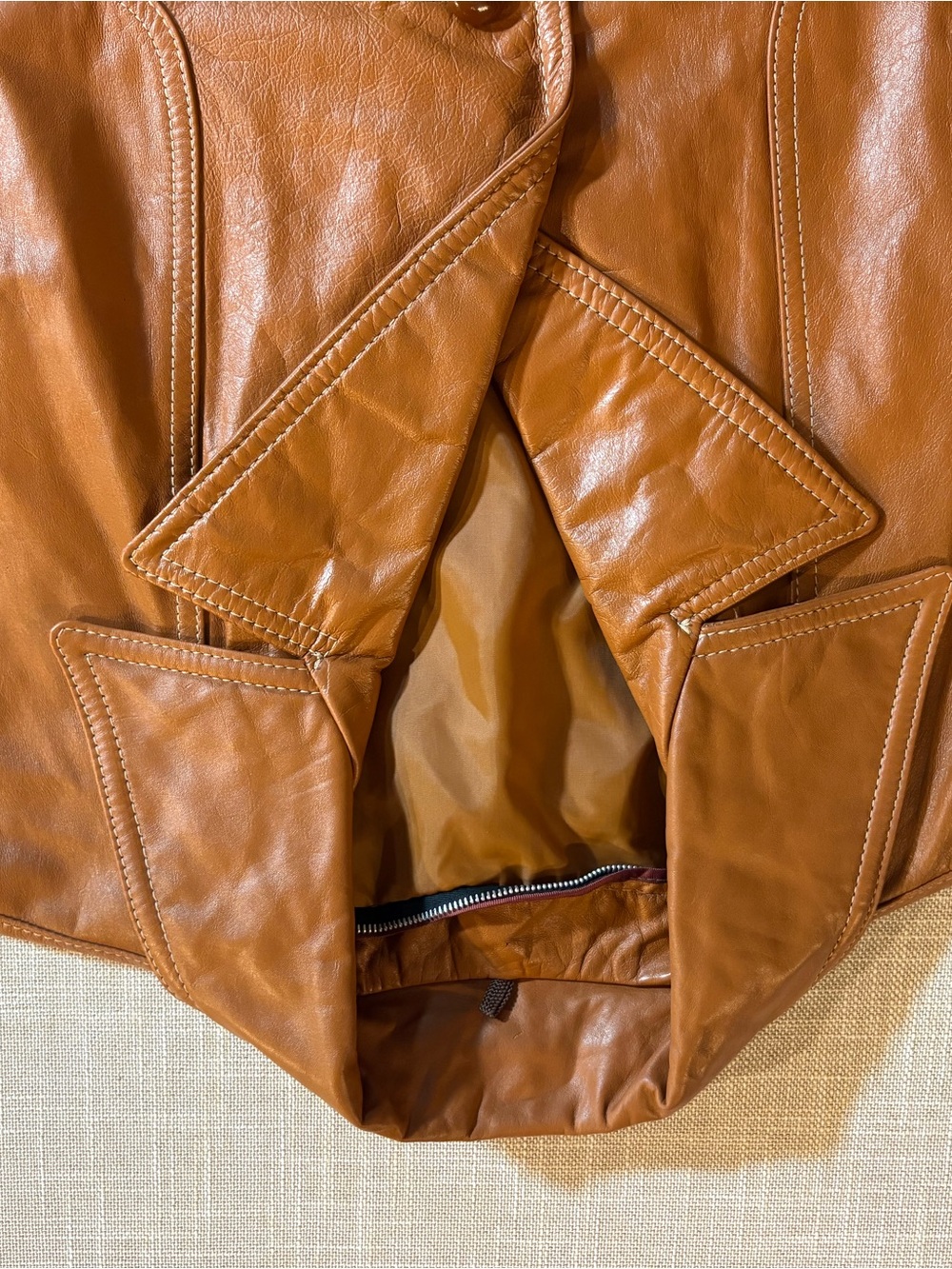 Men's Chestnut Leather Button-Front Coat - Picture 8 of 12